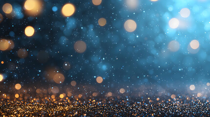 Shimmering bokeh lights on a blue and gold background