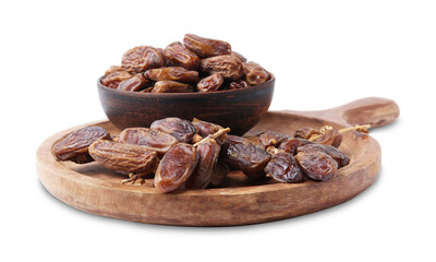 Many tasty dried dates isolated on white