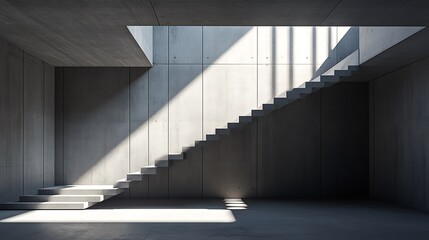 Obraz premium A minimalist interior featuring concrete stairs and natural light streaming through an opening.