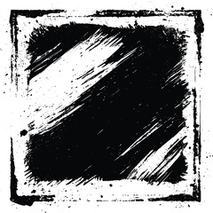 Dynamic black brushstroke on white background, framed in black.