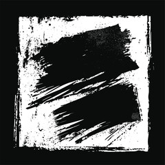 Dynamic black brushstroke on white background, framed in black.