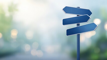 Blue street sign with opposite arrows, navigation guidance for crossroads and decisionmaking