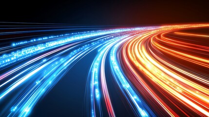 Fototapeta premium Abstract glowing light trails representing high-speed data transfer or futuristic transportation.