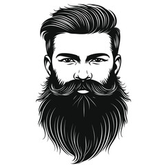 Black and white illustration of a bearded man with slicked-back hair.