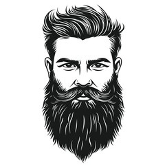 Black and white illustration of a bearded man with slicked-back hair.