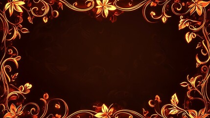 Fiery Floral Frame Design Elegant Dark Background