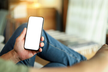 Mobile phone blank white screen mockup.texting using cell phone.background empty space for advertise.work people contact marketing business,technology