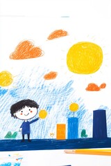 Joyful Child's Hand-Drawn Illustration: Brightly Colored Cityscape Sketch. AI Generated
