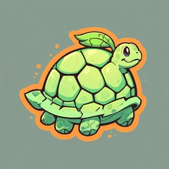 Fototapeta premium Adorable Green Turtle Cartoon Illustration
