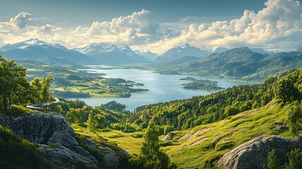 Fototapeta premium Breathtaking nature landscape fjord region scenic view daylight