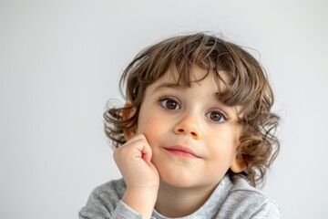 Naklejka premium Cute Little Girl with Curly Hair in Portrait Style