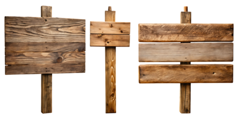 Set of Old weathered wooden sign board isolated on white background PNG.AI GENERATED