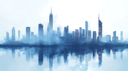 Obraz premium Urban skyline reflection new york city digital art foggy atmosphere