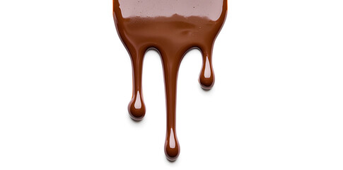Obraz premium Melted dark chocolate dripping and flowing down from the top, isolated on white background