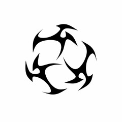 Abstract tribal design vector with sharp, symmetrical curves forming a dynamic circular shape. Ideal for tattoo art, logo designs, stickers, and digital illustrations
