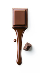 Obraz premium Melted dark chocolate dripping and flowing down from the top, isolated on white background