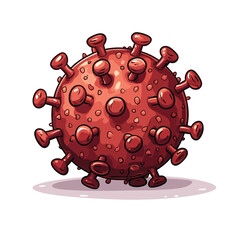Red spherical virus with spikes, three-dimensional look.