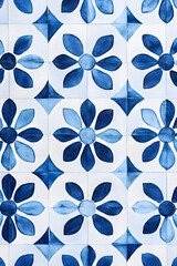 Watercolor Blue floral Tile geometric seamless pattern with ornamental element