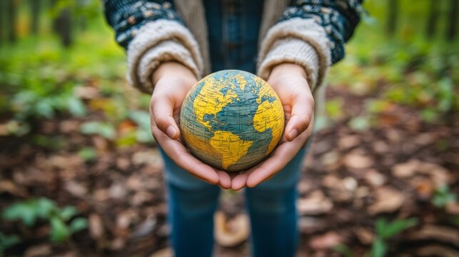 Nurturing our fragile planet, hands gently cradle the miniature globe, emphasizing environmental stewardship
