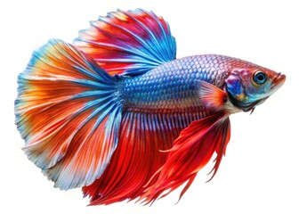 Fototapeta premium A vintage photo showcases a striking Siamese fighting fish, elegantly posed against a pristine white backdrop.