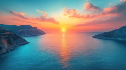 Fototapeta premium Breathtaking Seascape Sunset with Vibrant Colors Over Serene Ocean and Dramatic Coastal Landscape