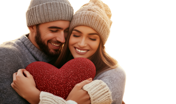 A beautiful young couple in love, a man and woman embracing each other on Valentine's Day 