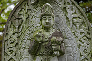 A religious stone statue of Mahasthamaprapta at Japanese buddhism temple