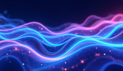 Abstract blue and purple liquid wavy shapes futuristic banner. Glowing retro waves vector background