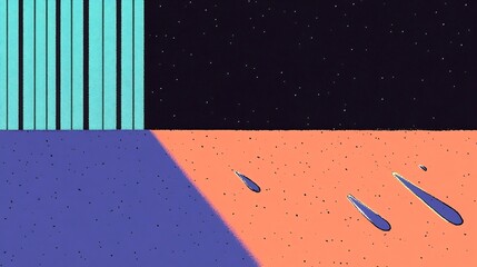 Naklejka premium Vibrant Digital Painting: Shooting Stars Grace a Futuristic Landscape. AI Generated