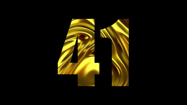 Number 41 Golden Animation on Black Background. 4K