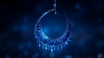 Blue crescent moon jewelry hanging.