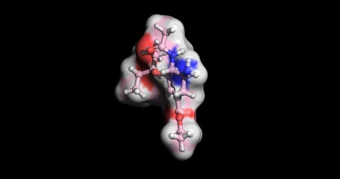 Oseltamivir, influenza A and B neuraminidase inhibitor antiviral, 3D molecule spinning, 4K