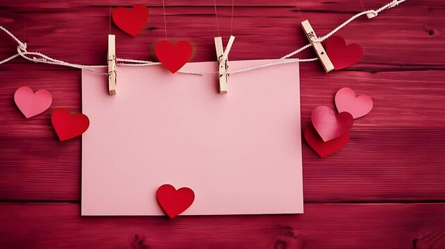 creative Valentine&rsquo;s Day card design art shaped decorations clipped red wooden background cozy festive vibe