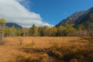 Kamikochi has a beautiful atmosphere, with mountains,wildlife and streams, and good weather, especially during the autumn foliage season, part of the Japan Alps, Nagano