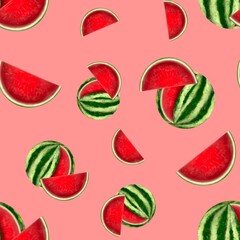 Hand drawn set of designs and patterns. Semi realistic illustrations. Illustrations of watermelon fruit for poster, prints, menu, card or textile