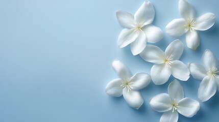 Obraz premium Delicate White Flowers on a Light Blue Background