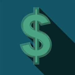 Dollar sign for US dollar icon in green color in green background and money sign of US dollar with black shadow dollars icon, currency invest in business.