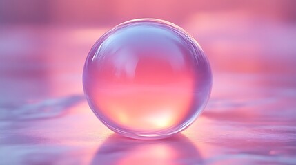 Glass sphere reflecting sunset.