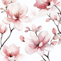 Elegant Pink Magnolia Watercolor Illustration