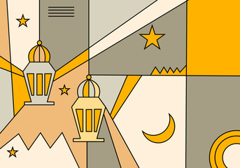 Ramadan Kareem vector illustration in flat geometric style design for poster.
