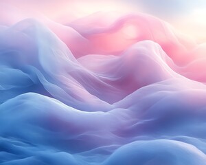 Obraz premium Dreamlike pastel blue and pink flowing fabric waves.