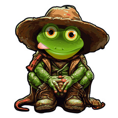 Green frog in an old hat and cloak.ai