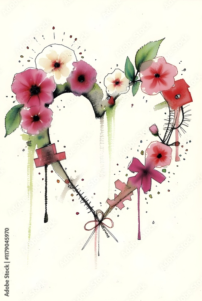 Poster an abstract heart shape formed by a dynamic interplay of lines, shapes, and colors, creating a vibra