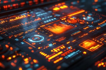 Obraz premium Futuristic Interface: Cyberpunk Tech Dashboard Display