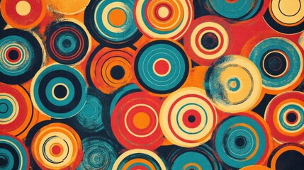 Abstract colorful concentric circles pattern background.