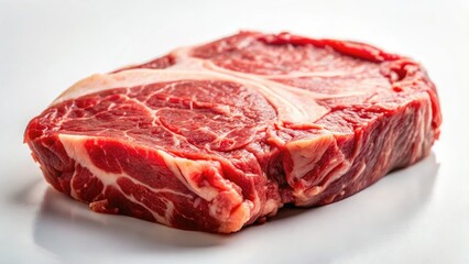 Fototapeta premium High-resolution image: fresh, boneless beef against a stark white backdrop; urban exploration theme subtly implied.