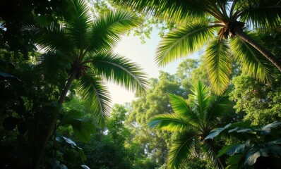 Lush tropical greenery under a bright sky