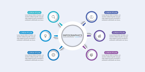 infographic template with label, integrated circles. Business concept with 6 options. 
