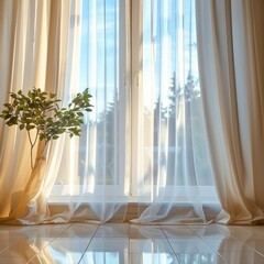 Bright window with curtains.