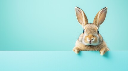 Obraz premium Cute rabbit looking curiously from behind edge